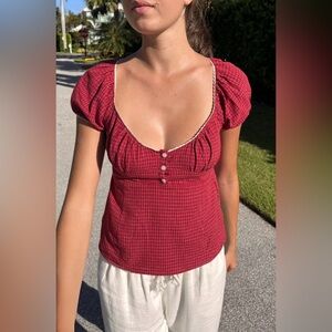 Brandy Melville Blair Red Plaid Babydoll Women's Top